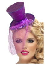 Sombrero de copa Mini Feather Purple Glitter
