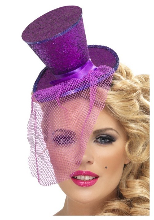 Sombrero de copa Mini Feather Purple Glitter