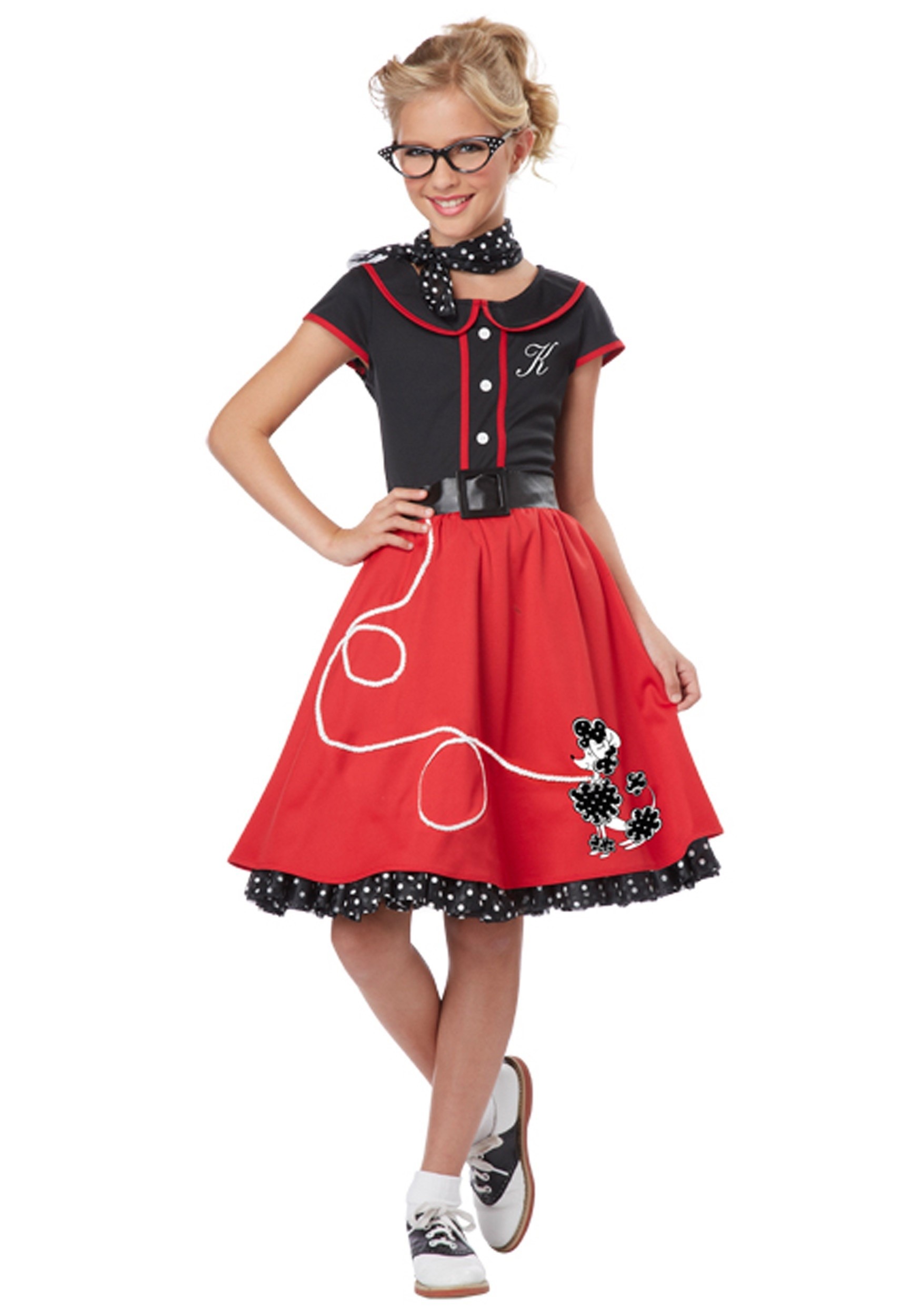 Disfraz de nena de los años 50 rojo para niñas