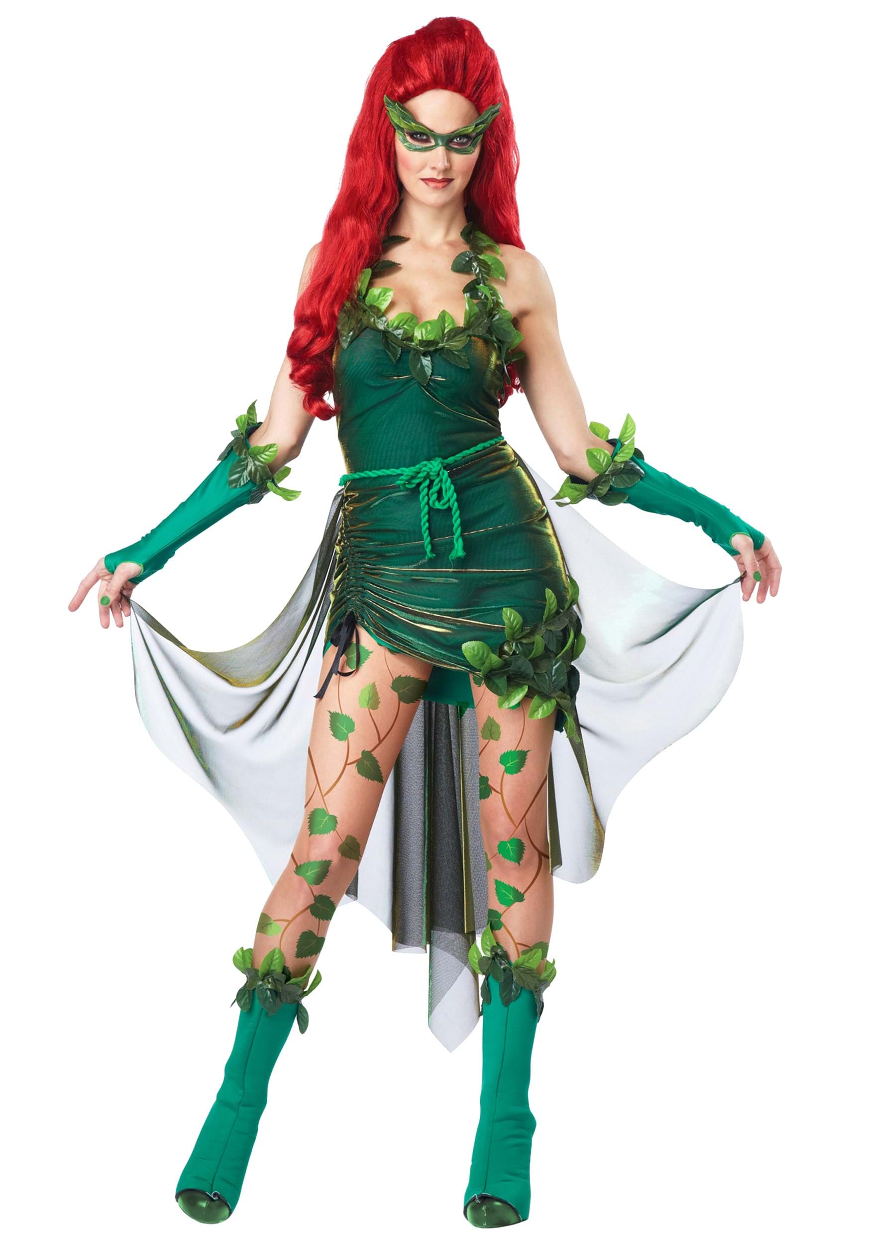 Juego de 7 piezas de disfraz de Halloween para mujer, incluye máscara de  encaje verde para mujer, guantes de codo, 5 piezas de enredaderas falsas