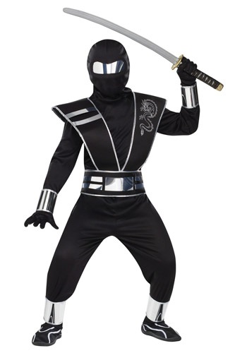 Disfraz de ninja plateado con espejos para niño