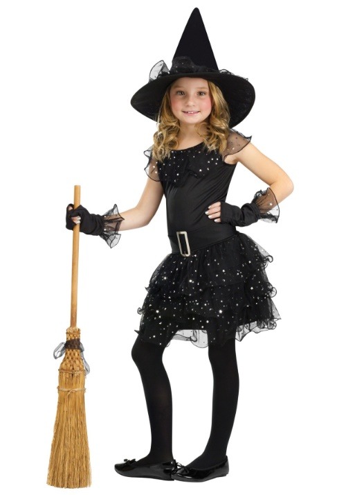 Disfraz de bruja con brillantina para niñas