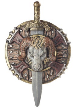 Escudo y espada de combate bárbaro