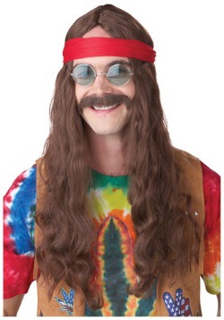 Peluca y bigote de hombre hippie
