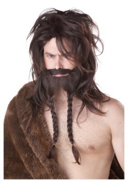 Peluca de vikingo café con barba y bigote