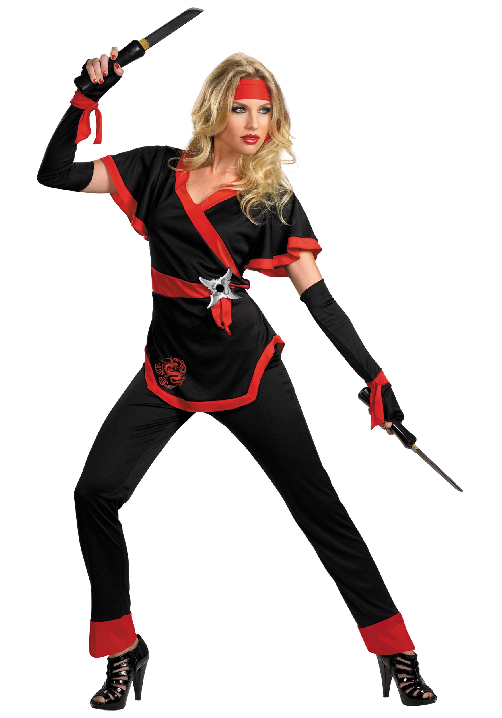 Jiuguva Juego de 9 piezas de disfraz de Ninja para mujer, disfraz de dragón  de ninja con capucha con traje de gato, cintura, manga y máscara facial