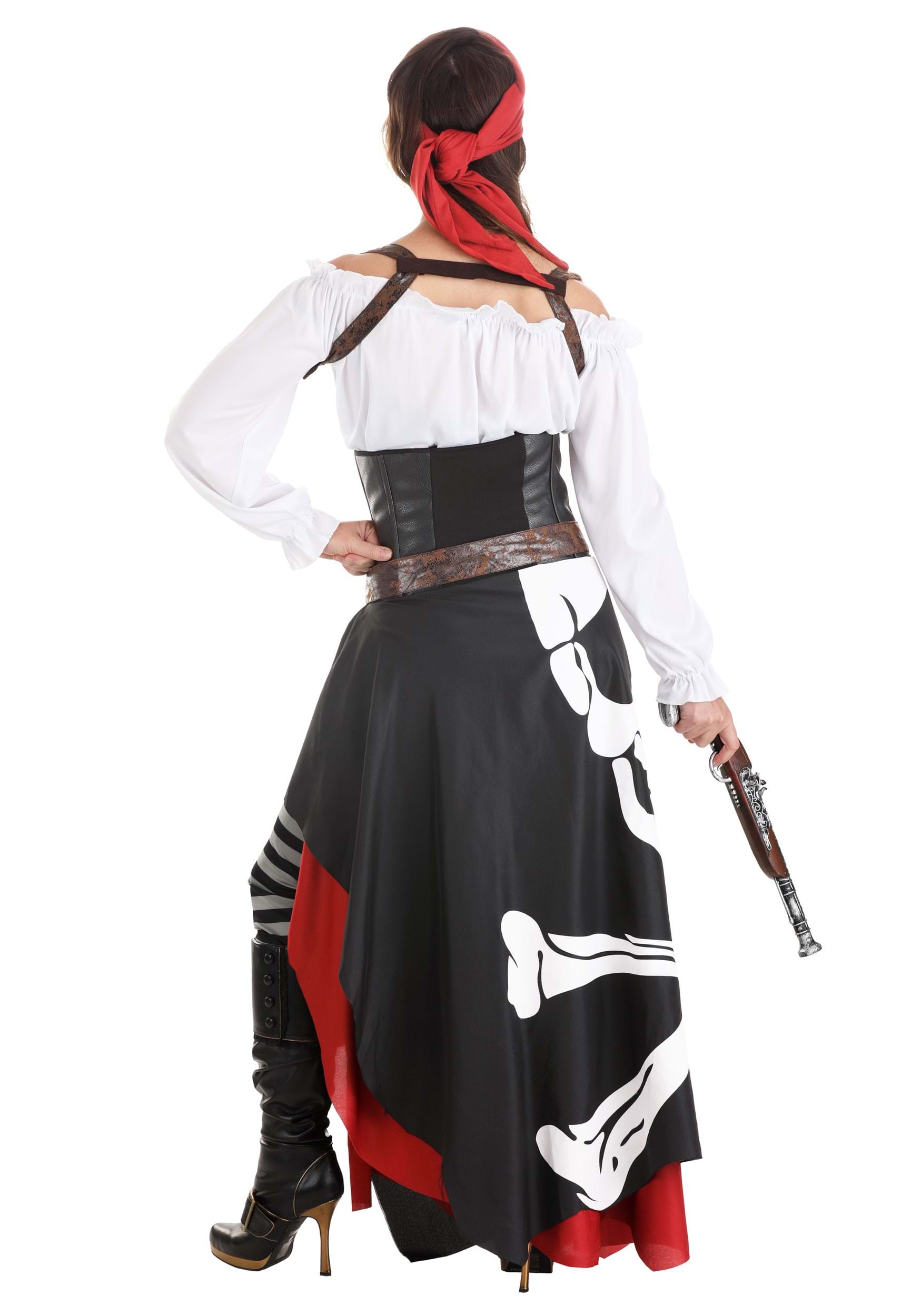 Disfraz de pirata para mujer con la bandera de Jolly Roger