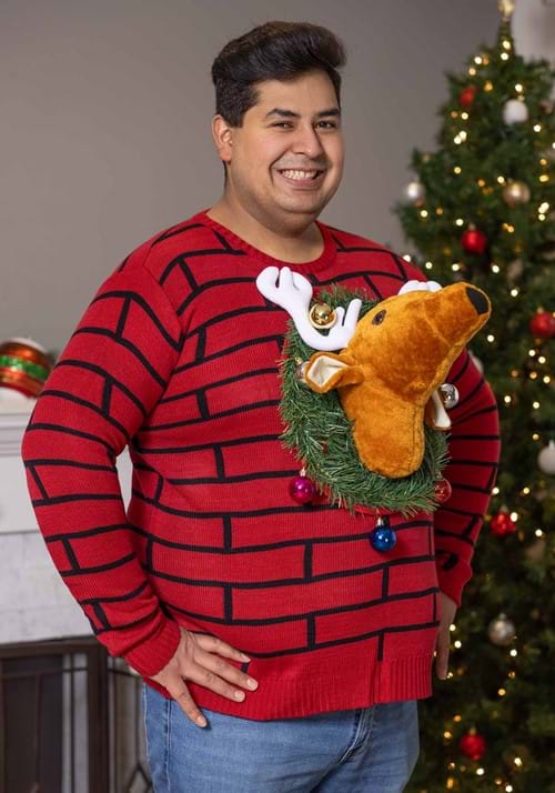 Suéter de Navidad feo con cabeza de reno