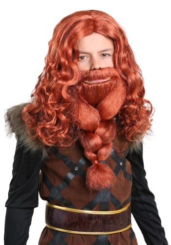 Conjunto de peluca y barba Vikingo para niños rojos