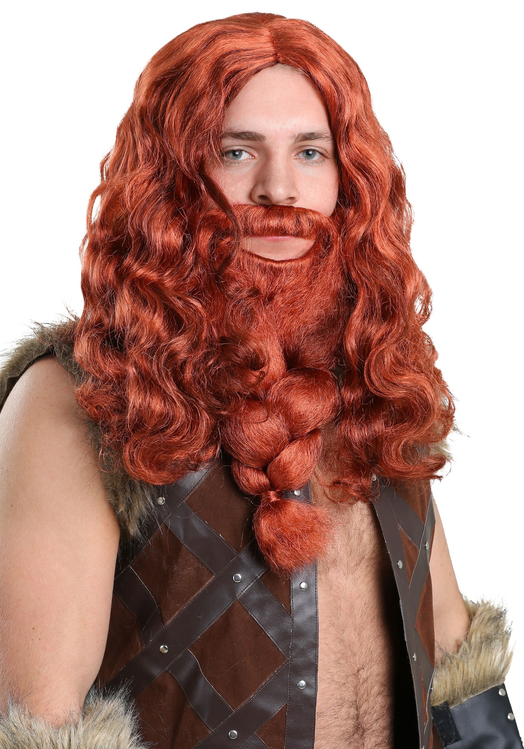 Juego de peluca y barba de vikingo rojas para adulto