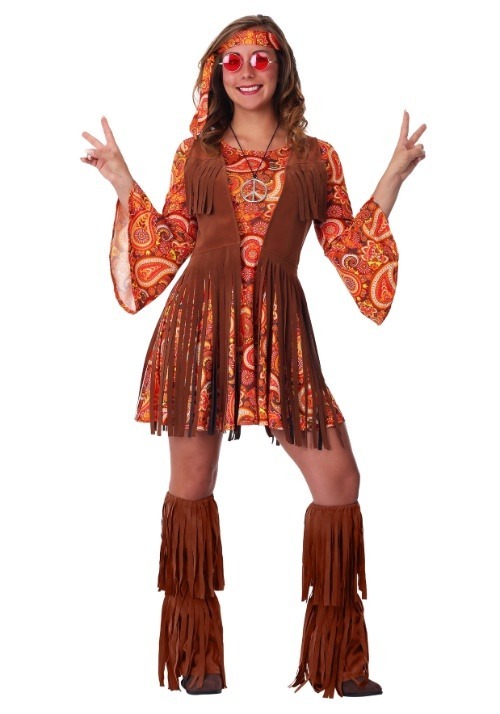 Disfraz de hippie con fleco para mujer