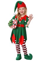 Toddler Girl's Santa's Helper Costume Alt 4