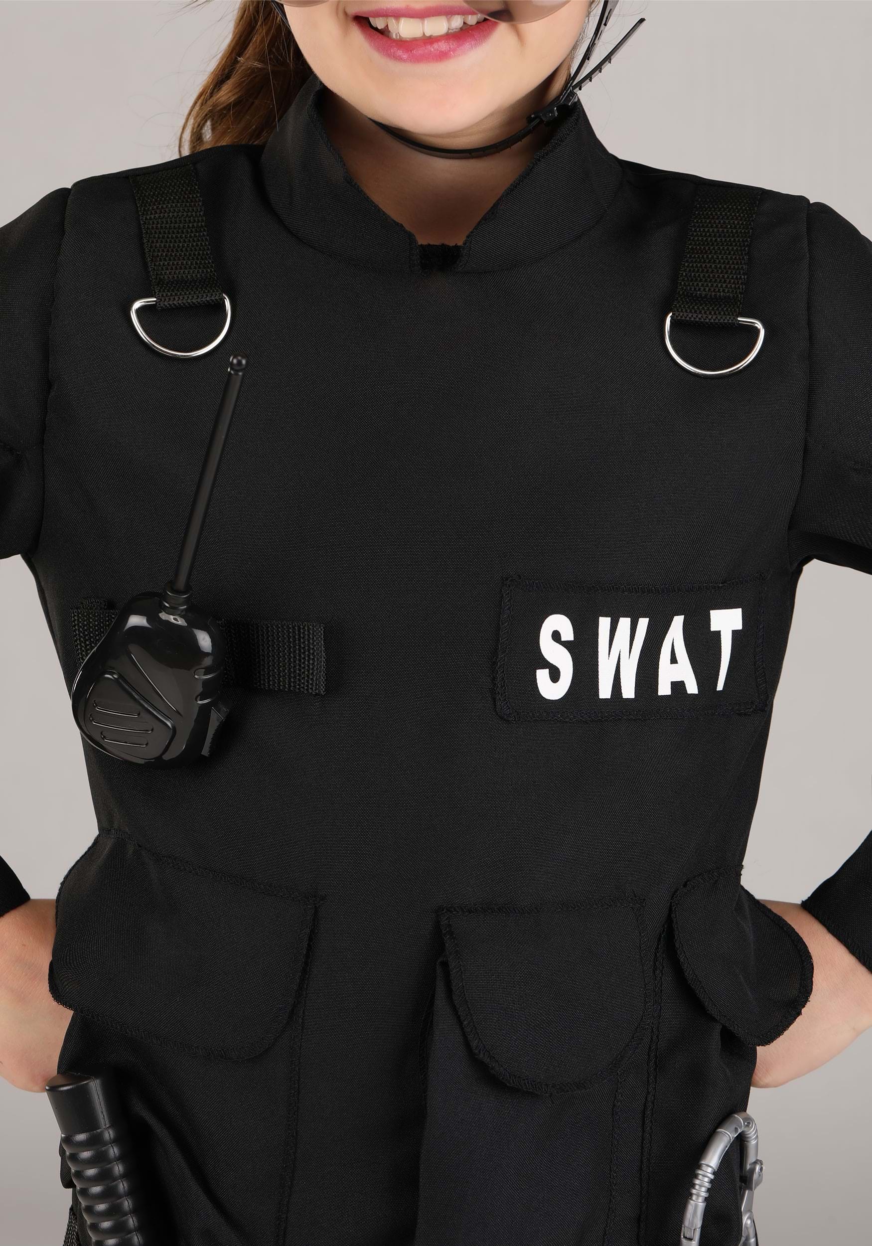 Disfraz de comando de SWAT para niños, M, Negro