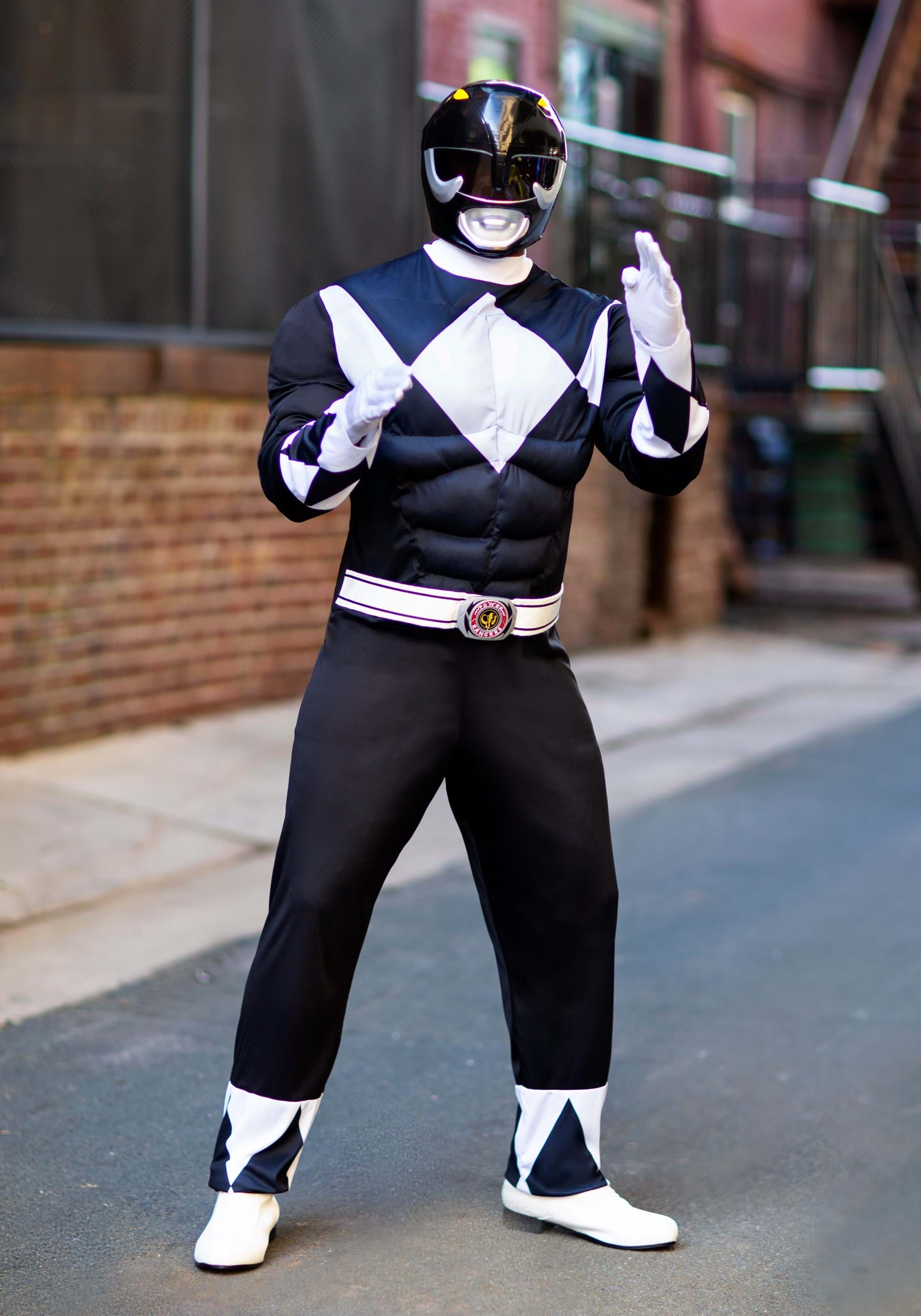 administración Calvo atractivo Disfraz de Power Ranger Negro musculoso para hombre