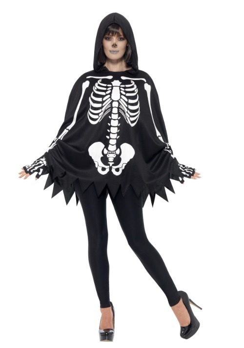 Disfraz de esqueleto de poncho adulto