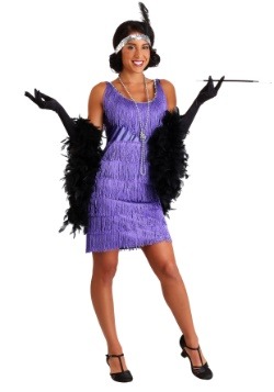 Disfraz estilo flapper morado con flecos