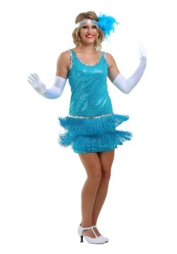Vestido turquesa flapper de lentejuelas y fleo