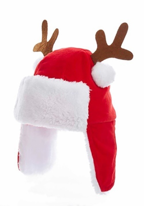 7 "Plush Red Kids Christmas Hat w / Antlers