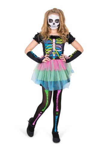 Disfraz de chica esqueleto arcoíris