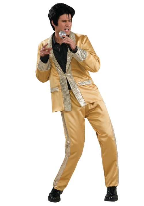 Disfraz de lujo de Elvis con traje de satin dorado